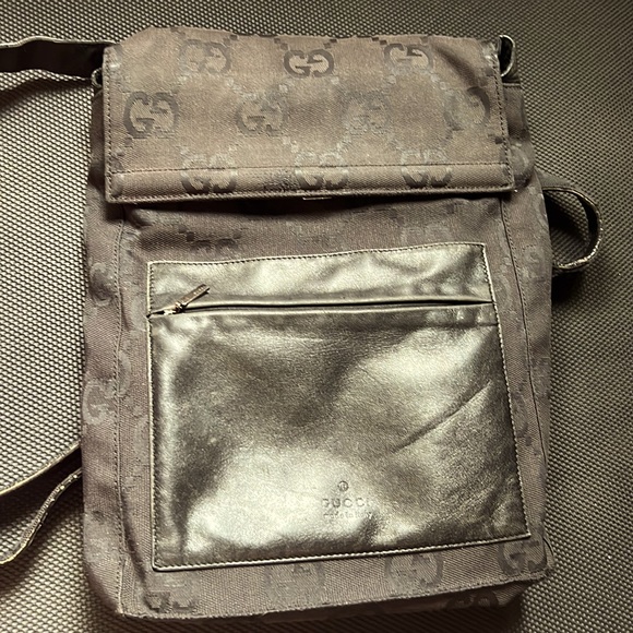 Black Gucci with monogram back pack. Black leather straps. Medium size. - Picture 1 of 3